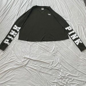 Victorias Secret PINK Large Army Green long Sleeve Cropped Shirt